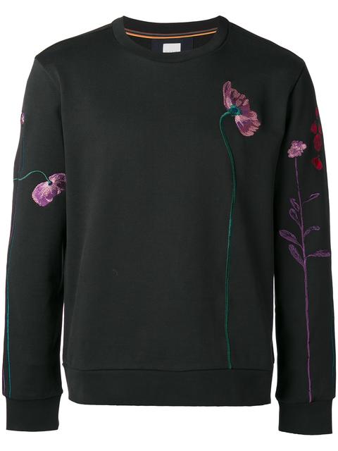 Paul Smith Flower-embroidered French Terry Sweatshirt In Black | ModeSens