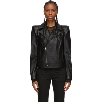 Saint Laurent Cropped Textured-leather Biker Jacket In Black