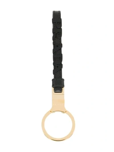 Prada Logo Plaque Keyring In Black