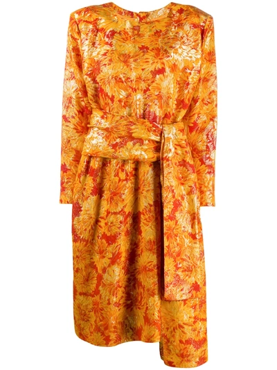 Pre-owned Saint Laurent Lurex Detailing Floral Dress In Orange