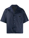 Prada Logo Plaque Bowling Shirt In Blue