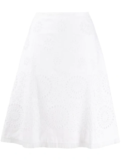 Pre-owned Prada Broderia Anglaise A-line Skirt In White