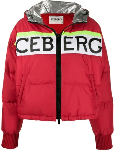 Iceberg Logo Print Puffer Jacket In Red