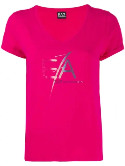 Ea7 Logo Print T-shirt In Pink