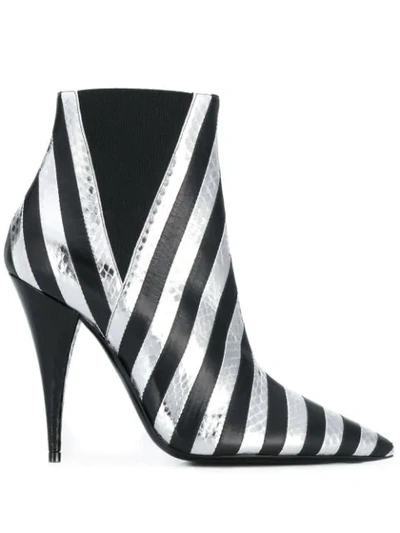 Saint Laurent Kiki Striped Leather And Watersnake Ankle Boots In Anthracite