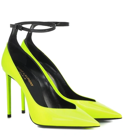 Saint Laurent Leather Snake-embossed Zoe Pumps 105 In Yellow
