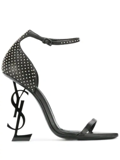 Saint Laurent Opyum Sandals In Leather And Studs With Black Heel