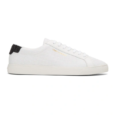 Saint Laurent Andy Sneakers In Perforated Leather And Crystal Glitter In White