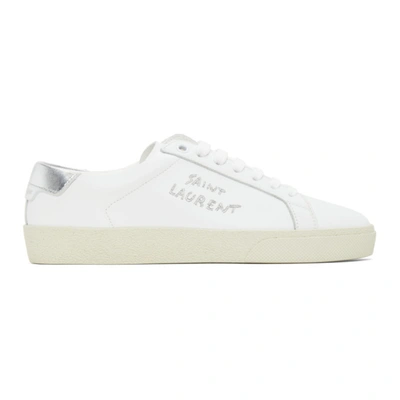 Saint Laurent Court Classic Metallic Logo-embroidered Leather Sneakers In White