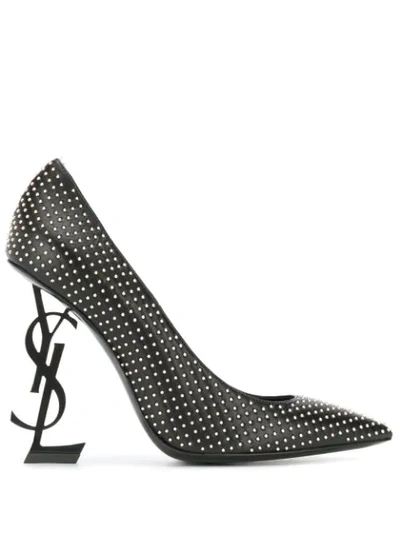 Saint Laurent Opyum Pumps In Leather And Studs With Black Heel