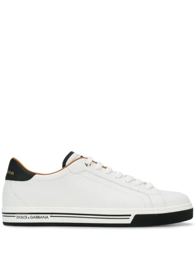 Dolce & Gabbana White And Black Leather Rome Sneakers