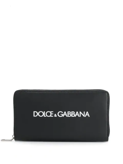 Dolce & Gabbana Logo Print Zip Around Wallet In Black