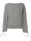 Chloé Cotton Micro Stripe Sweater In Black, Stripes, White.