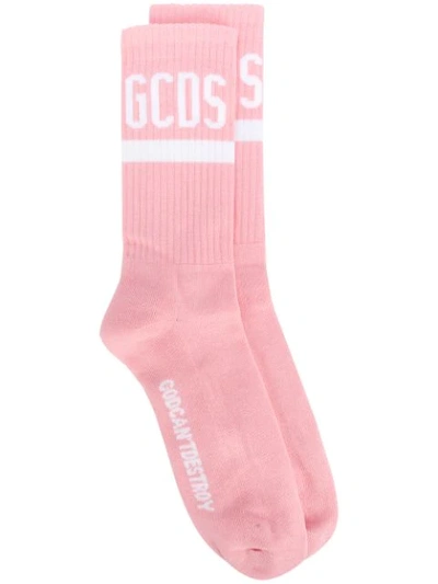 Gcds Logo Printed Socks In Pink
