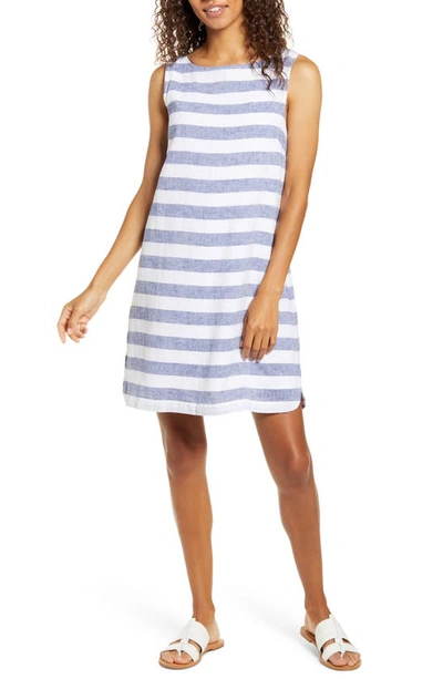 Beachlunchlounge Alina Stripe Linen & Cotton Shift Dress In Summer Sky