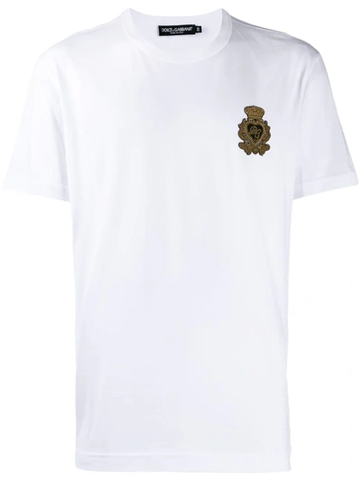 Dolce & Gabbana White Cotton T Shirt With Logo Patch