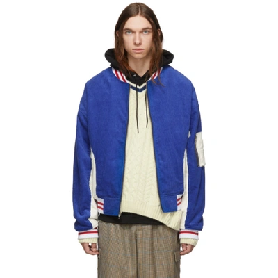 Landlord Blue And White Sophomore Bomber Jacket In Navy | ModeSens