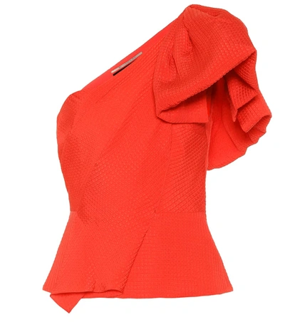 Roland Mouret Toulon One-shoulder Silk Blouse In Bright Red