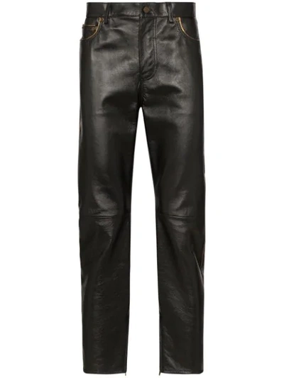 Saint Laurent Contrasting-trim Slim-fit Trousers In Black