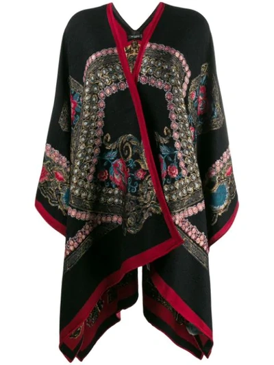 Etro Floral Jacquard Poncho In Black