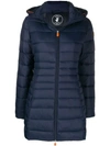Save The Duck Hooded Padded Midi Coat In 00009 Blue