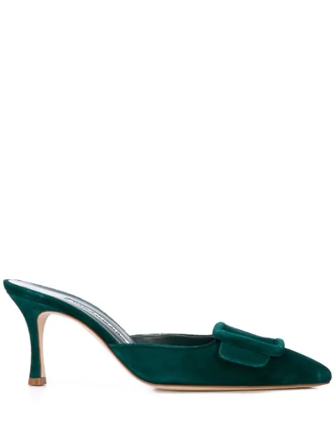 Manolo Blahnik Maysale Buckle Embellished Mules In Green | ModeSens