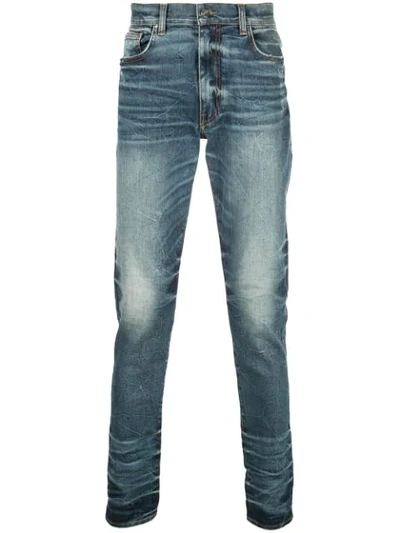 Amiri Gathered Slim Fit Jeans In Blue