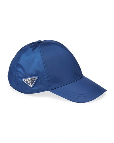 Prada Men's Logo-plaque Baseball Cap In Blue