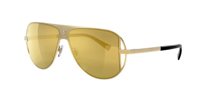 Versace Mirrored Aviator Sunglasses W/ Greek Key Arms In Brown Mirror Gold