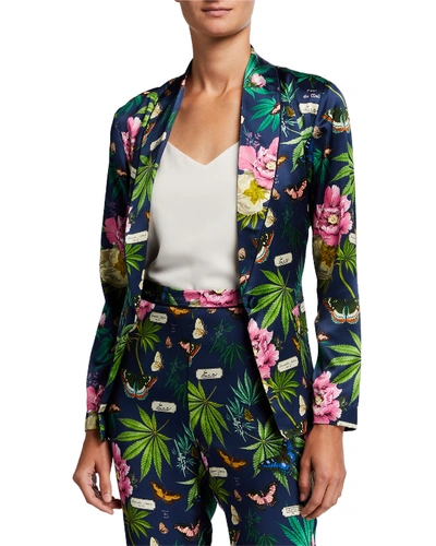 Fleur Du Mal Floral-print Silk Smoking Jacket In Multi Pattern