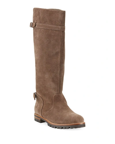 Manolo Blahnik Baffin Suede Riding Boots In Taupe