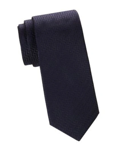 Armani Collezioni Herringbone Silk Tie In Dark Blue