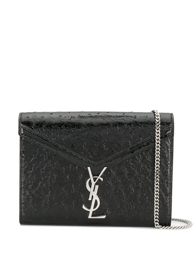 Saint Laurent Cassandra Croc-embossed Shoulder Bag In Black