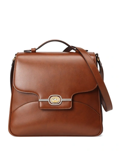 Gucci Men's Runway Leather Messenger Bag In Brown