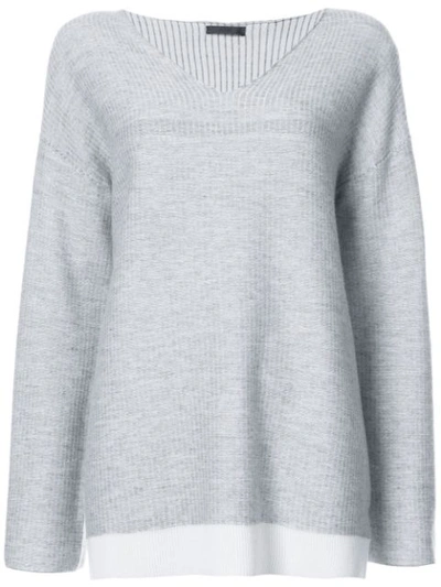 Atm Anthony Thomas Melillo Cashmere Blend Plated V- Neck Sweater In Gray