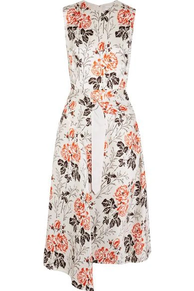 Victoria Beckham Asymmetric Belted Floral-print Crepon Dress