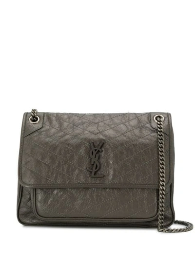 Saint Laurent Small Niki Crinkled Vintage Leather Shoulder Bag In 1528 Grey