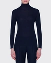 Akris Seamless Turtleneck Wool-silk Sweater In Navy