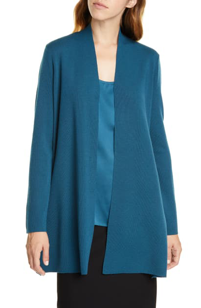 Eileen Fisher Ultrafine Merino Wool Straight Long Cardigan In Blue ...