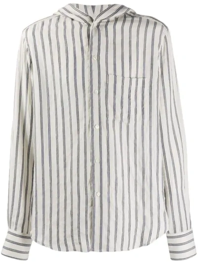 Loewe Men's Hooded Stripe Button-down Shirt In White & Blue
