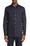 Emporio Armani Geometric Jacquard Pattern Sport Shirt In Navy/gray