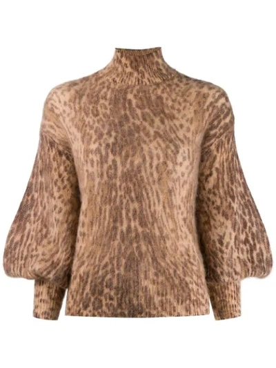 Zimmermann Espionage Leopard Spot Bell Sleeve Mohair Blend Sweater In Multi