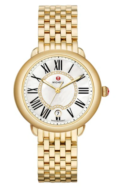 Michele 36mm Serein Mid Gold Diamond-dial Watch In Gold/ Mop