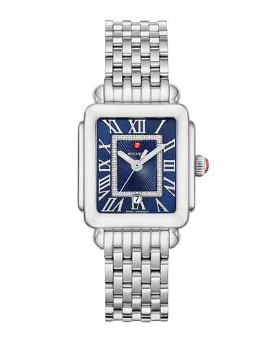 Michele Deco Madison Mid Diamond-dial Watch, Silver/blue