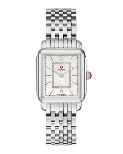 Michele Deco Ii Mid Stainless Steel Diamond Watch In Silver