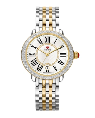 Michele Serein Mid Two-tone Diamond Watch In Silver