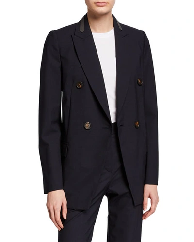 Brunello Cucinelli Monili-collar Wool Blazer Jacket In Dark Blue