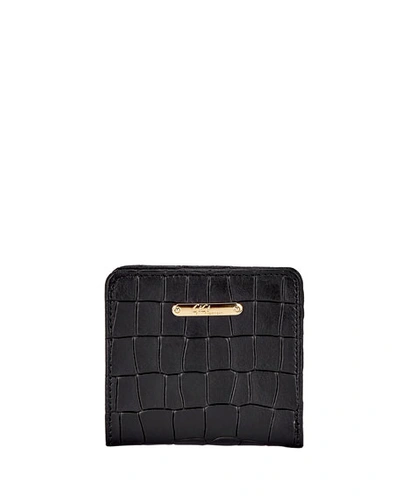 Gigi New York Mini Crocodile-embossed Leather Folding Wallet In Black