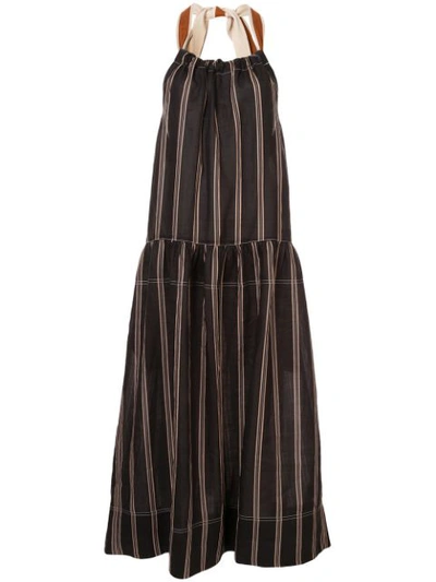 Lee Mathews Granada Halterneck Striped-voile Maxi Dress In Black