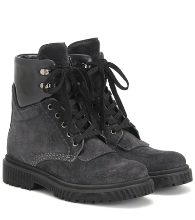 Moncler Patty Suede Ankle Boots In Blue